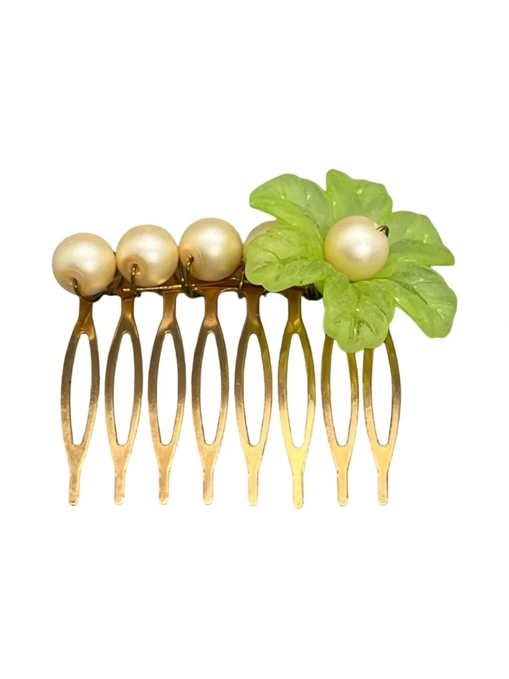 Pearl & Lime Flower Gold Hair Comb 2,0” FINAL PRICE DROP